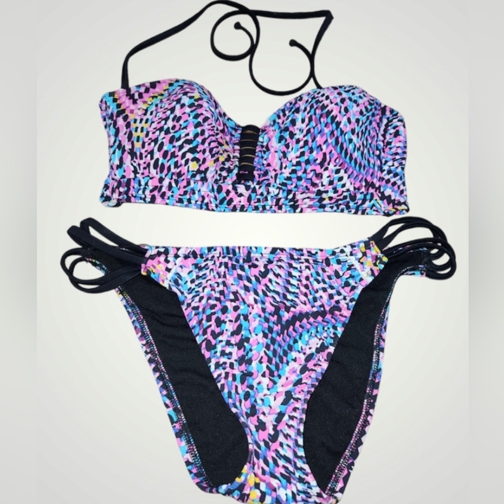 Lucky Brand multi colored bandeau bikini size medium